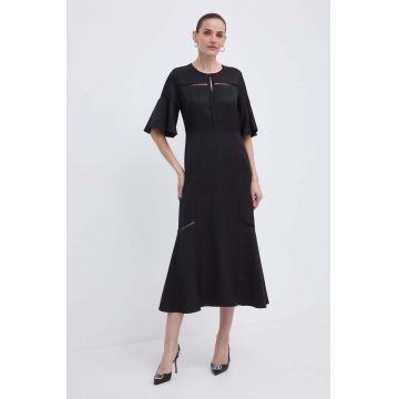 BOSS rochie din amestec de in culoarea negru, midi, evazati, 50512807