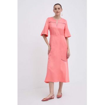 BOSS rochie din amestec de in culoarea roz, midi, evazati, 50512807