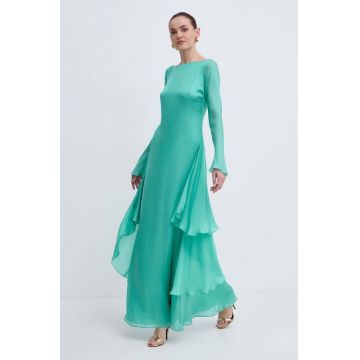 Luisa Spagnoli rochie de matase RUNWAY COLLECTION culoarea verde, maxi, evazati, 541121