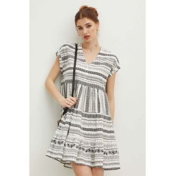 Medicine rochie din bumbac culoarea alb, mini, evazată