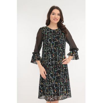 Rochie eleganta neagra cu buline multicolore