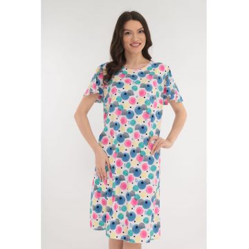 Rochie lejera alba cu buline multicolore imprimate