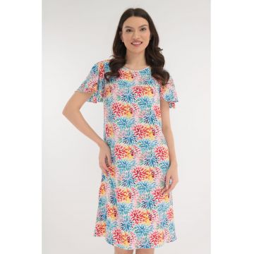 Rochie lejera alba cu print floral multicolor