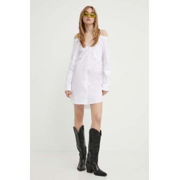 HUGO rochie din bumbac culoarea alb, mini, drept, 50512905