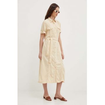 Pepe Jeans rochie EVELINDA culoarea bej, midi, evazati, PL953482