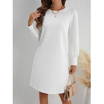 Rochie mini din tricot cu maneca lunga, alb, dama