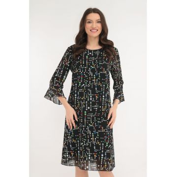 Rochie lejera din voal negru cu buline multicolore