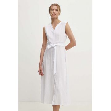 Answear Lab rochie din in culoarea alb, midi, evazati