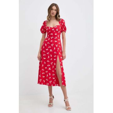 Bardot rochie GILLIAN culoarea rosu, midi, evazati, 59235DB