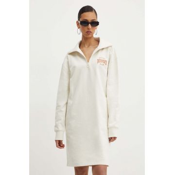 HUGO rochie din bumbac culoarea bej, mini, oversize, 50517130 HUGO rochie din bumbac culoarea bej, mini, oversize, 50517130