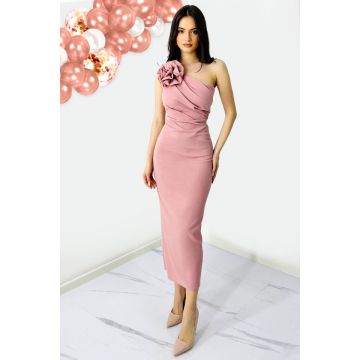 Rochie bandage de seara, ILona, cu detaliu floral detasabil, Peach Fuzz, Marime S/M