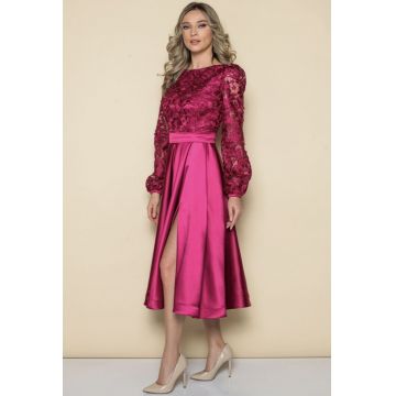 Rochie eleganta din tafta magenta cu buzunare laterale