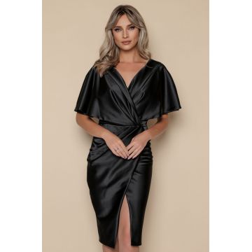 Rochie eleganta neagra din tafta cu aspect petrecut