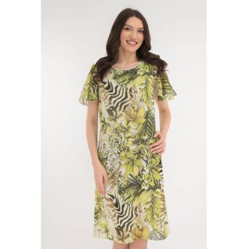 Rochie lejera din voal cu print tropical verde