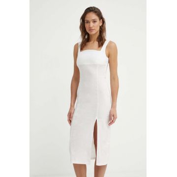 Sisley rochie din in culoarea bej, midi, dreaptă
