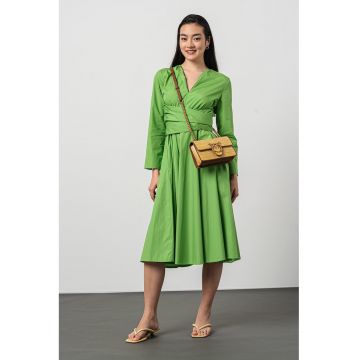 Rochie evazata cu decolteu in V Disco - Verde electric
