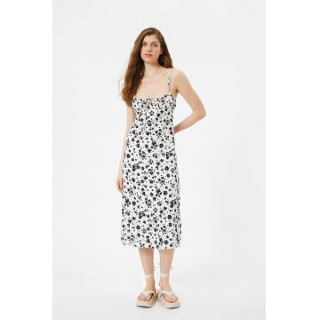 Rochie midi cu croiala in A si model floral