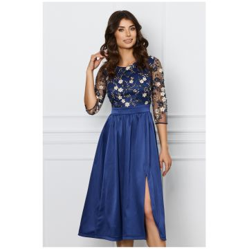 Rochie DY Fashion bleumarin cu dantela florala la bust