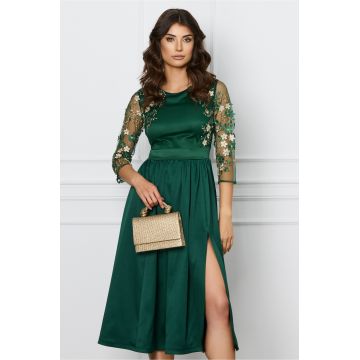 Rochie DY Fashion verde cu dantela florala la bust