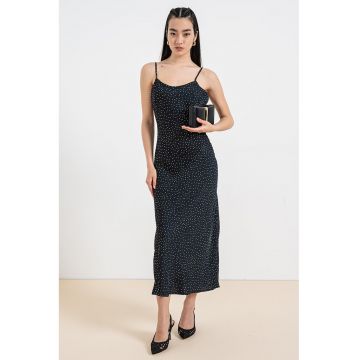 Rochie midi cu buline si slit lateral