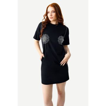 Rochie sport Karolyn, cu buzunare si strasuri, Temptation Negru