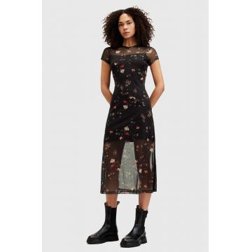 AllSaints rochie HANNA KORA SS culoarea negru, midi, mulata, W164DA