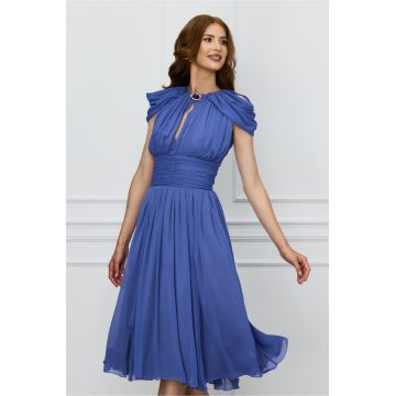 Rochie DY Fashion albastra din voal cu accesoriu