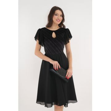 Rochie neagra clos din voal si catifea cu glitter