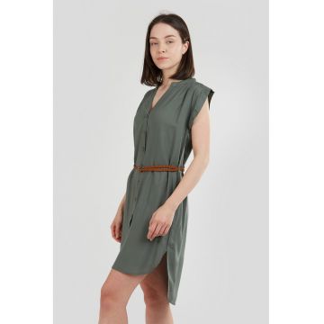 Rochie -tunica cu o curea in talie Mona - Maro scortisoara/Verde feriga