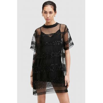 AllSaints rochie IZABELA EMB culoarea negru, mini, oversize, W006DA