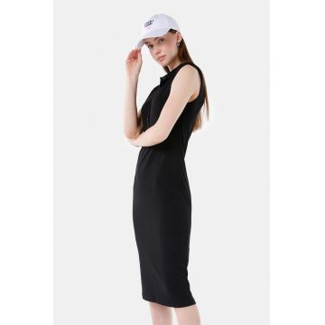 Rochie midi striata cu guler ascutit