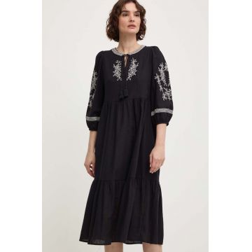 Answear Lab rochie din bumbac culoarea negru, midi, evazată