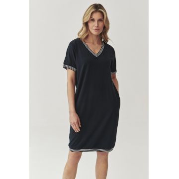 Rochie dreapta din amestec de modal cu terminatii contrastante - Negru/Alb optic