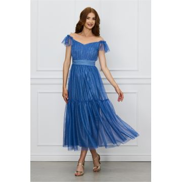 Rochie Moze albastra din tull cu fir lurex