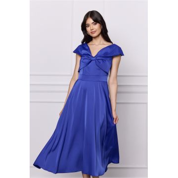 Rochie Moze albastra midi cu funda la bust