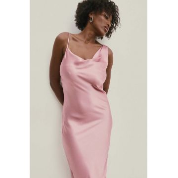 Answear Lab rochie culoarea roz, midi, evazată