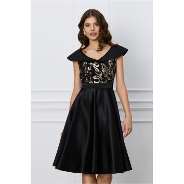 Rochie Ella Collection Anisa neagra cu dantela aurie la bust