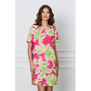 Rochie Stefy fucsia cu imprimeuri verzi