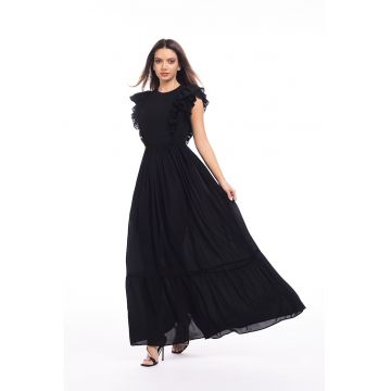 Rochie maxi evazata cu volane