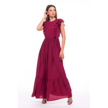 Rochie maxi evazata cu volane