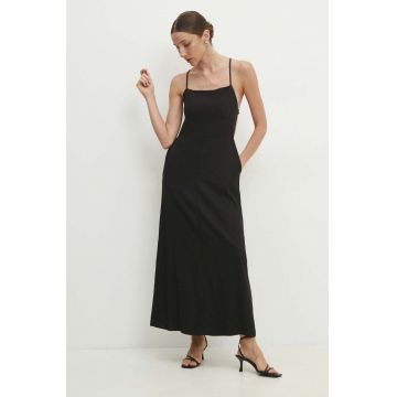Answear Lab rochie din in culoarea negru, midi, evazati