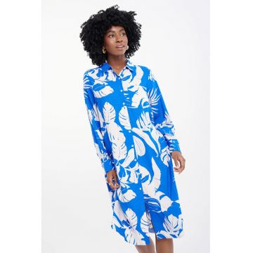 Rochie-camasa din amestec de in cu model