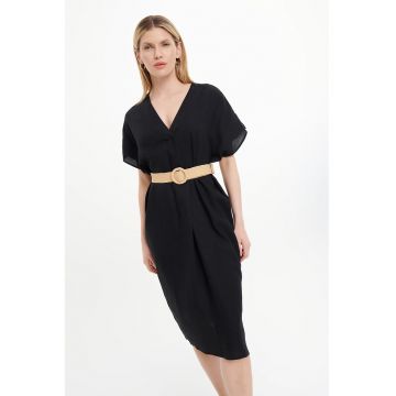 Rochie din amestec de in cu decolteu in V
