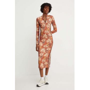 adidas rochie x Farm Rio culoarea portocaliu, midi, mulată, IV9735