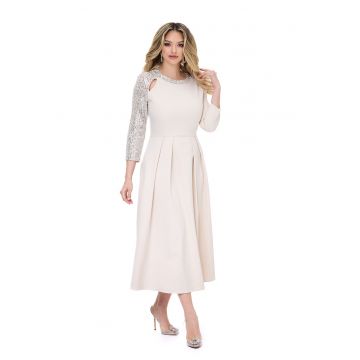 Rochie midi evazata - Bej deschis