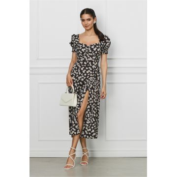 Rochie Julie neagra cu floricele albe