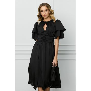 Rochie DY Fashion neagra cu volane la maneci si decupaj la decolteu