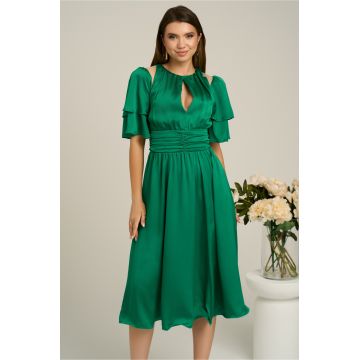 Rochie DY Fashion verde cu volane la maneci si decupaj la decolteu