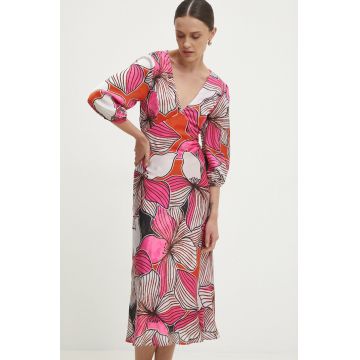 Answear Lab rochie culoarea roz, midi, evazati