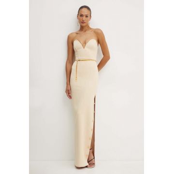 Elisabetta Franchi rochie culoarea bej, maxi, mulata, AB62946E2